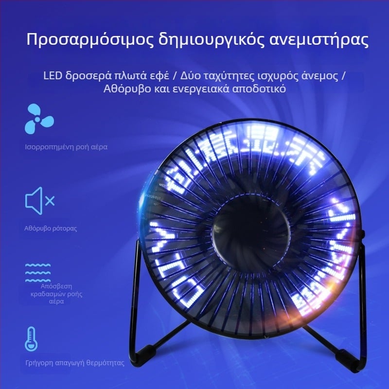 USB ανεμιστήρας με οθόνη ώρας, LED κείμενο που αναβοσβήνει, συμπαγής επιτραπέζιος ανεμιστήρας