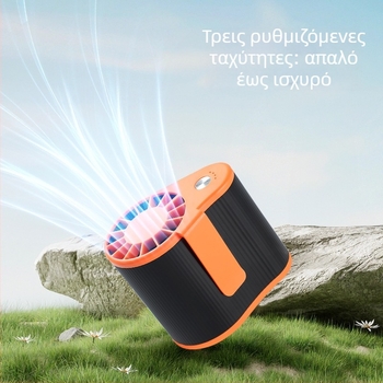 Ανεμιστήρας μέσης USB επαναφορτιζόμενος, μίνι με πλαστικές λεπίδες — 3 ταχύτητες, αυτονομία 3–6 ωρών, ενσωματωμένη μπαταρία 1000–1200 mAh, κινητήρας με βούρτσες
