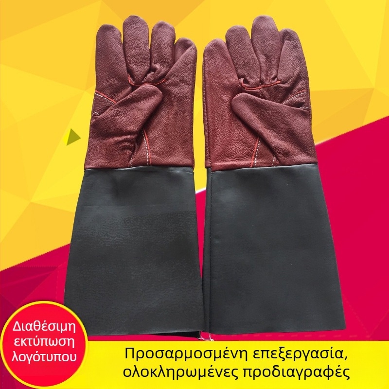 Γάντια συγκόλλησης από βοοειδή δέρμα με εκτεταμένο δερμάτινο επίστρωμα, υψηλή θερμική αντίσταση, προστασία από εγκαύματα, μακριά, ανθεκτικά στη φθορά