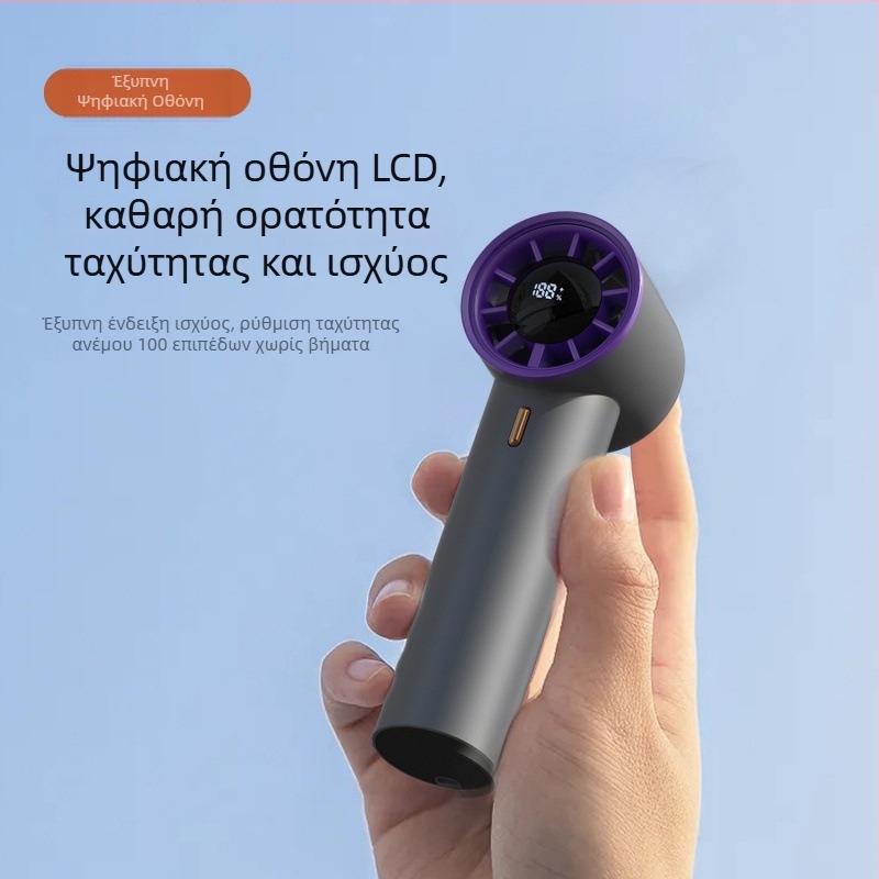 Έξυπνος φορητός ανεμιστήρας χειρός με LED οθόνη, εξωτερικός και μικρός, USB επαναφορτιζόμενος, με ενσωματωμένη μπαταρία