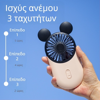 Χειρολαβής ανεμιστήρας με χαρακτήρες κινουμένων σχεδίων για μαθητές, φορητός, επαναφορτιζόμενος, ήσυχος μίνι ανεμιστήρας