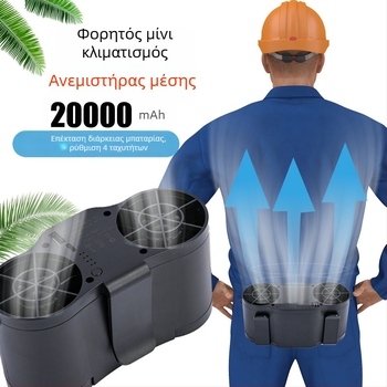 Φορητός ανεμιστήρας ζώνης με USB φόρτιση, ενσωματωμένη μπαταρία 6000 mAh, 5 λεπίδες, 4 ταχύτητες, ψύξη εξωτερικού χώρου