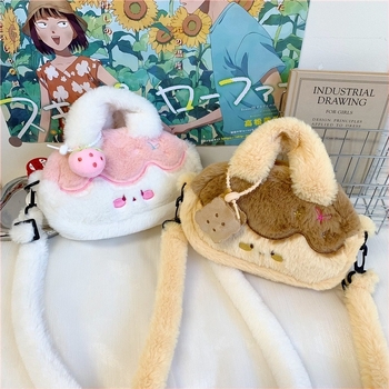 Τσάντα crossbody – βελούδινο υλικό, φρέσκο και γλυκό στυλ, οβάλ σχήμα, φερμουάρ κλείσιμο, επένδυση πολυεστέρα