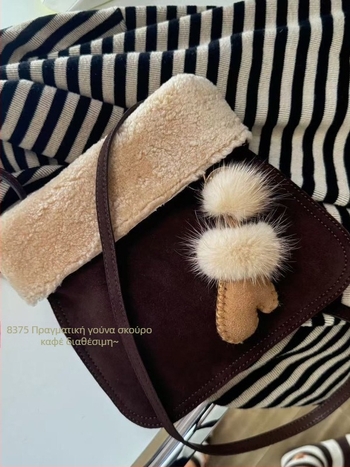 Τσάντα crossbody - γνήσιο δέρμα, οριζόντιο τετράγωνο σχήμα, μαγνητικό κούμπωμα, επένδυση κανβά, με μονό ιμάντα