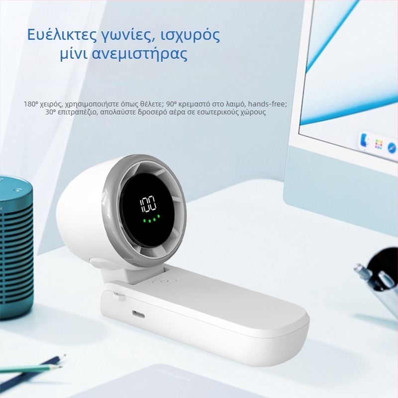 Runqi N607 Φορητός Μίνι Ανεμιστήρας Χειρός για Εξωτερικούς Χώρους με Ψηφιακή Οθόνη, Ενσωματωμένη μπαταρία 2000-4000mAh, ABS Κέλυφος, Μοτέρ BLDC, USB, Διαστάσεις 58x50x170 mm, 220 g, 100 επιπέδων συνεχούς ρύθμισης ταχύτητας