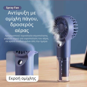 Μίνι ψεκαστικός ανεμιστήρας με ενσωματωμένη μπαταρία 500–800 mAh, φόρτιση USB, 3 λεπίδες, 4 ταχύτητες, θόρυβος κάτω από 36 dB