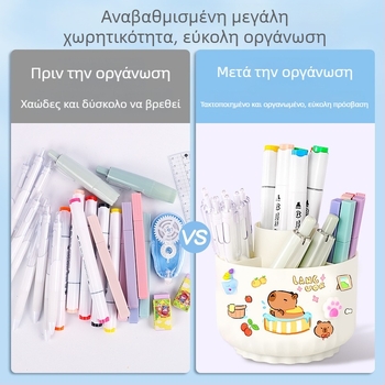 Πενταδιαμερισματικός περιστρεφόμενος κρατήρας για στυλό, πλαστικός κυκλικός οργανωτής γραφείου για μαθητές