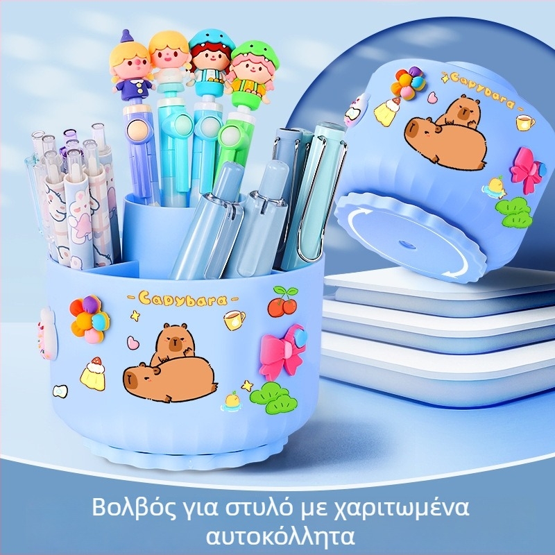 Πενταδιαμερισματικός περιστρεφόμενος κρατήρας για στυλό, πλαστικός κυκλικός οργανωτής γραφείου για μαθητές