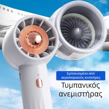 Χειροκίνητος ανεμιστήρας χωρίς λεπίδες με ενσωματωμένη μπαταρία 1200–2000 mAh, USB φόρτιση, 3 ταχύτητες αέρα, χρόνος λειτουργίας 1–3 h