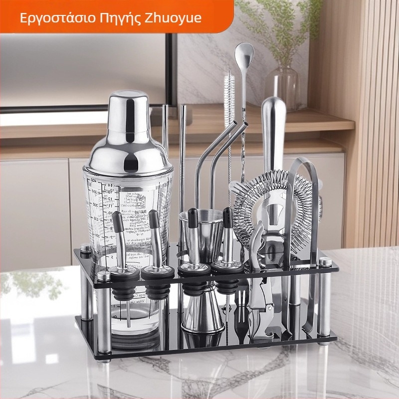 Κοκτέιλ shaker από ανοξείδωτο ατσάλι, Boston στιλ, γυάλινα εξαρτήματα, σετ μπαρ 17 τεμαχίων