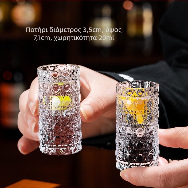 Σετ γυάλινών shot με ανάγλυφο μοτίβο λίθων, απλός σχεδιασμός, χωρητικότητα 1–100 ml, υψηλής ποιότητας.