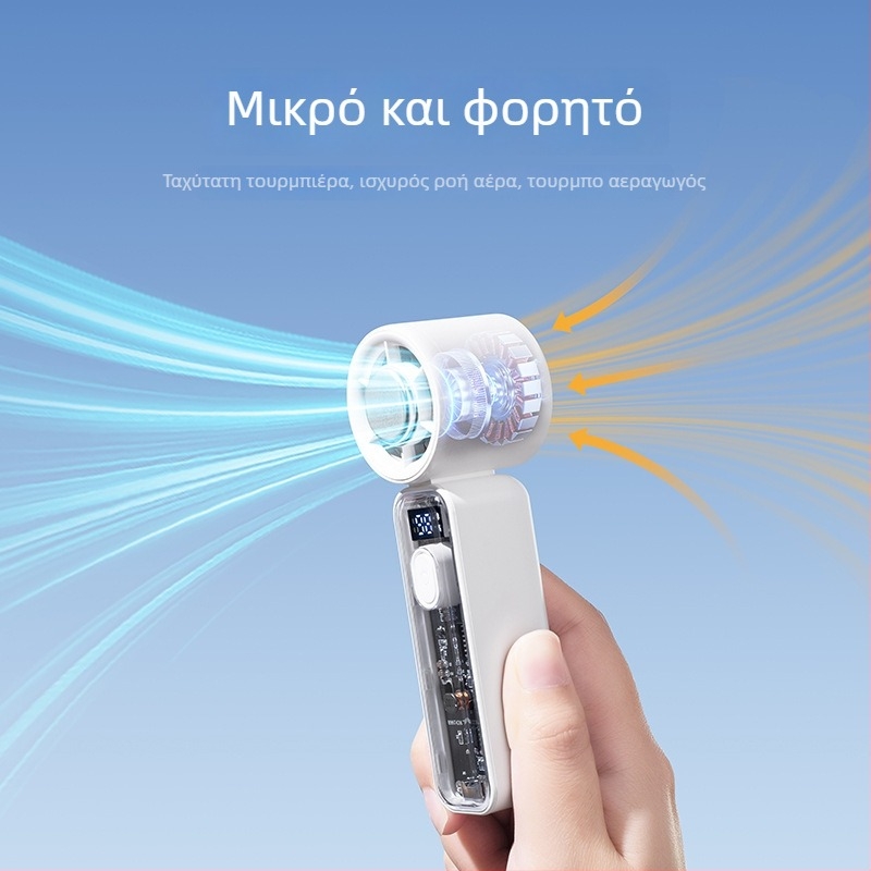 Χειροκίνητος φορητός USB επαναφορτιζόμενος μίνι ανεμιστήρας με κινητήρα χωρίς ψήκτρες, 5 πτερά, ενσωματωμένη μπαταρία λιθίου 1200–2000 mAh, φόρτιση USB, ρυθμιζόμενη ταχύτητα χωρίς βήματα