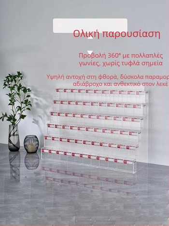 Ράφι προβολής για στυλό και μαρκαδόρους, ακρυλικός πολυεπίπεδος πύργος-παγόδα, τετράγωνο σχήμα, Geddes