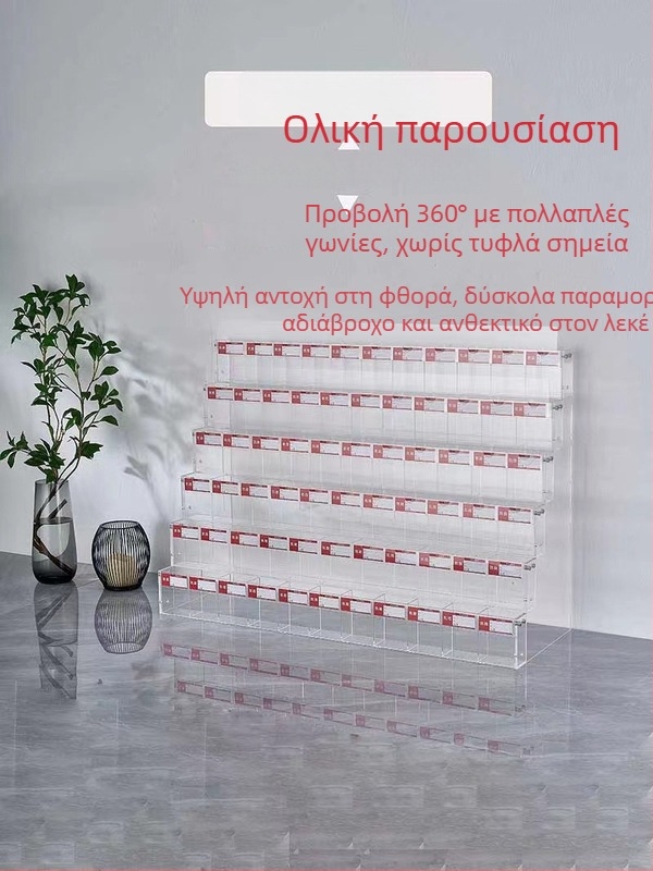 Ράφι προβολής για στυλό και μαρκαδόρους, ακρυλικός πολυεπίπεδος πύργος-παγόδα, τετράγωνο σχήμα, Geddes