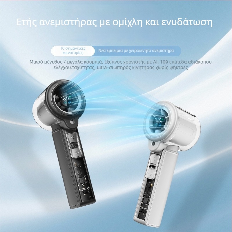Φορητός ανεμιστήρας χειρός με ψεκασμό, USB επαναφορτιζόμενος, ενσωματωμένη μπαταρία 2000–4000 mAh, 5 ταχύτητες για δροσιά