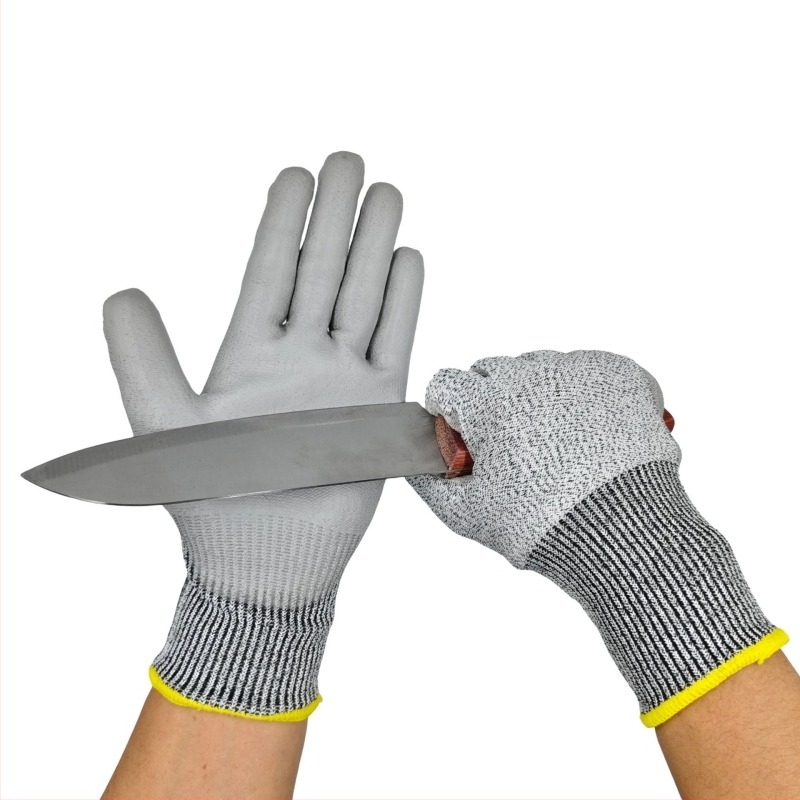 Γάντια αντίκοπας HPPE με επίστρωση PU, επιπέδου 5, ανθεκτικά στη φθορά, για εργοτάξιο και επεξεργασία γυαλιού