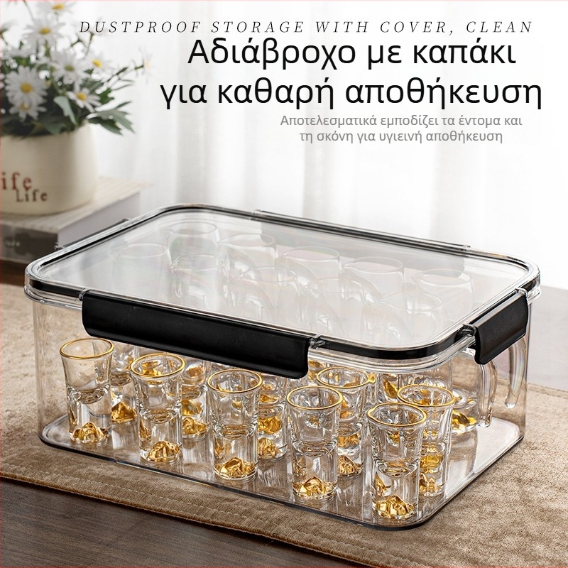 Κρυστάλλινα ποτήρια για οινοπνευματώδη με κουτί αποθήκευσης, μοντέρνο μινιμαλιστικό στυλ, premium ποιότητα, δυνατότητα εκτύπωσης λογότυπου