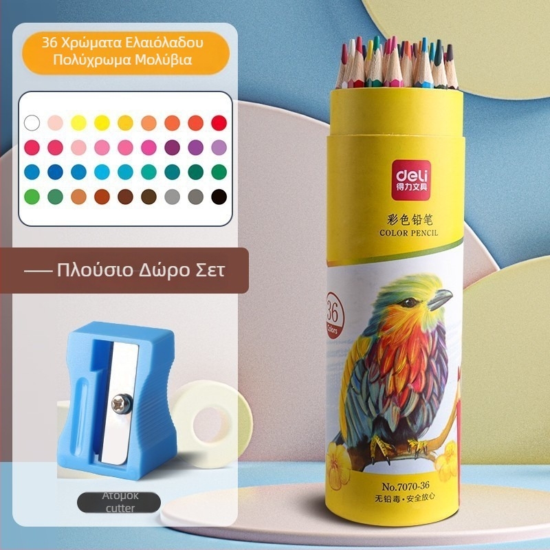 Deli μολύβια χρωματιστά με βάση το λάδι, εξάγωνα ξύλινα για ζωγραφική μαθητών δημοτικού, stackable, βασική συσκευασία, GB Πρότυπο