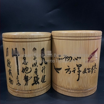 Δοχείο στυλό από μπαμπού, κυκλικό σχήμα, εκτυπωμένο λογότυπο, δυνατότητα προσαρμογής, αδειοδοτημένη ιδιωτική ετικέτα