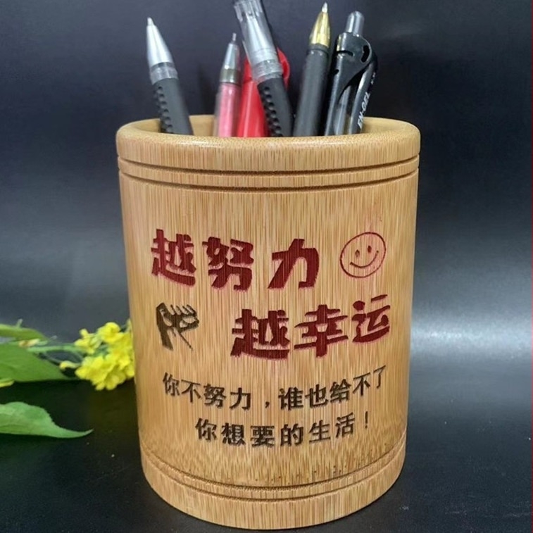 Δοχείο στυλό από μπαμπού, κυκλικό σχήμα, εκτυπωμένο λογότυπο, δυνατότητα προσαρμογής, αδειοδοτημένη ιδιωτική ετικέτα