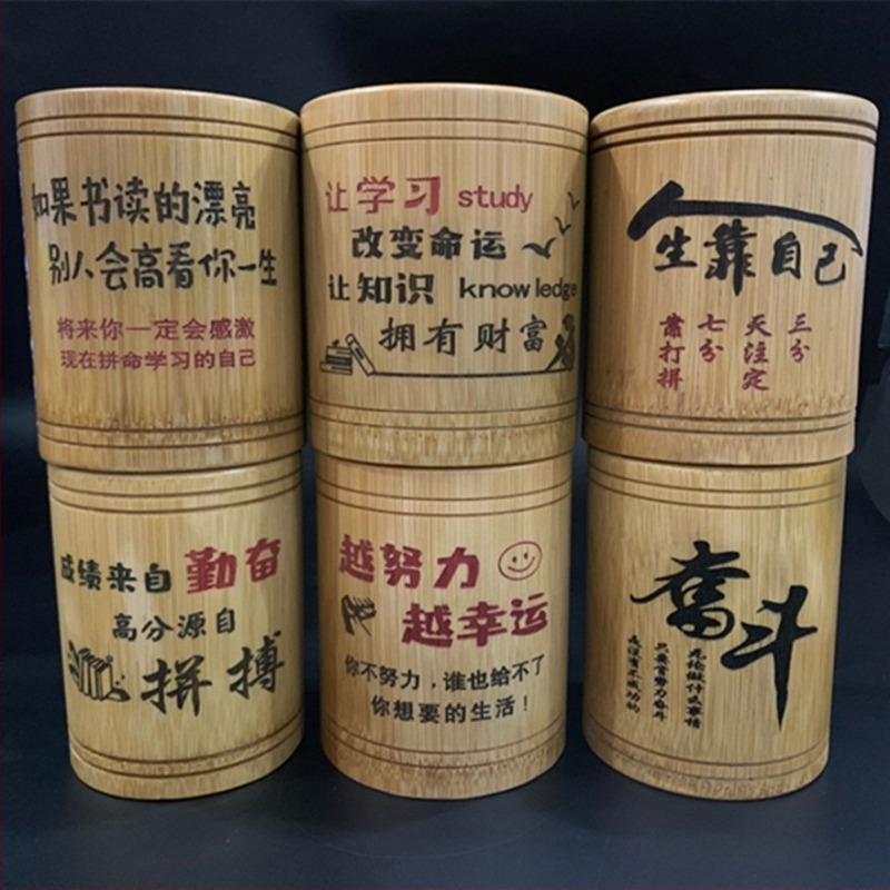 Δοχείο στυλό από μπαμπού, κυκλικό σχήμα, εκτυπωμένο λογότυπο, δυνατότητα προσαρμογής, αδειοδοτημένη ιδιωτική ετικέτα