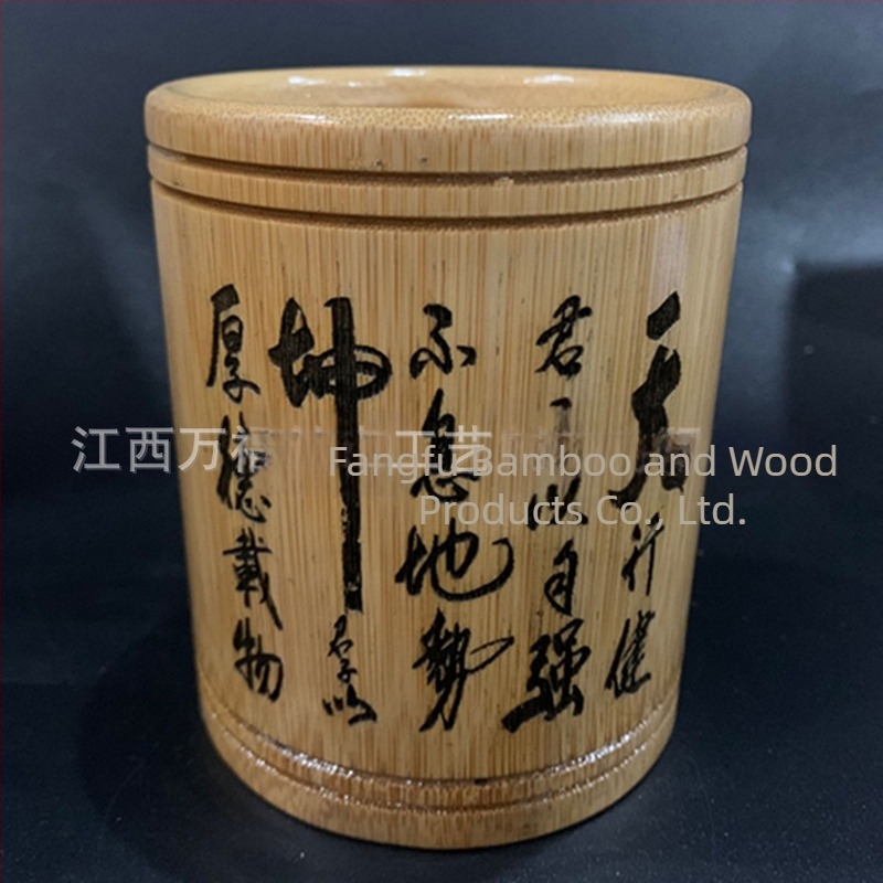 Δοχείο στυλό από μπαμπού, κυκλικό σχήμα, εκτυπωμένο λογότυπο, δυνατότητα προσαρμογής, αδειοδοτημένη ιδιωτική ετικέτα