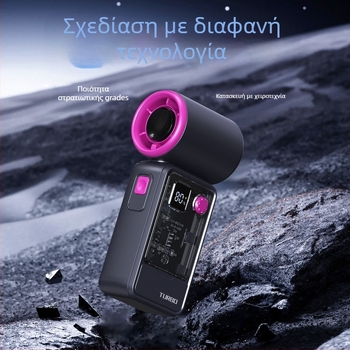 Χειροκίνητος ανεμιστήρας με brushless κινητήρα, ABS περίβλημα, 5 λεπίδες, εσωτερική μπαταρία 2000-4000mAh, 5 ταχύτητες ροής αέρα, φόρτιση USB και ασύρματη φόρτιση