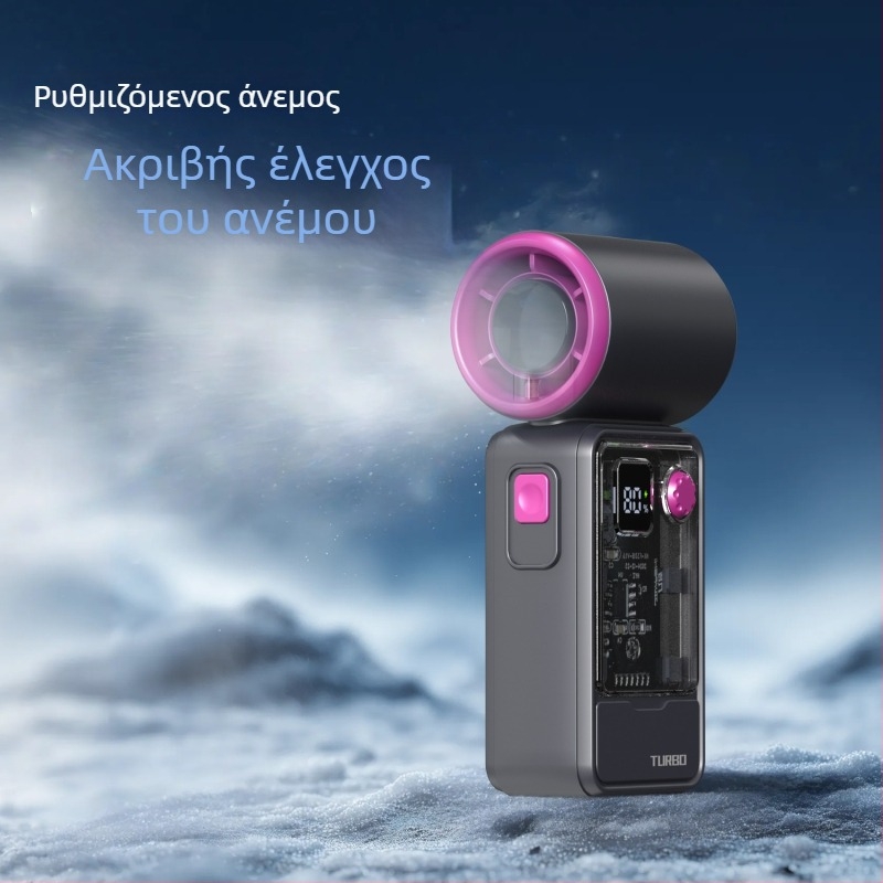 Χειροκίνητος ανεμιστήρας με brushless κινητήρα, ABS περίβλημα, 5 λεπίδες, εσωτερική μπαταρία 2000-4000mAh, 5 ταχύτητες ροής αέρα, φόρτιση USB και ασύρματη φόρτιση