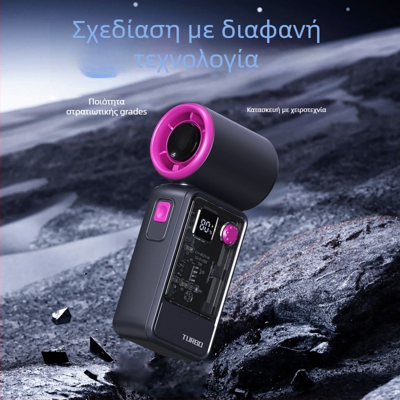 Χειροκίνητος ανεμιστήρας με brushless κινητήρα, ABS περίβλημα, 5 λεπίδες, εσωτερική μπαταρία 2000-4000mAh, 5 ταχύτητες ροής αέρα, φόρτιση USB και ασύρματη φόρτιση