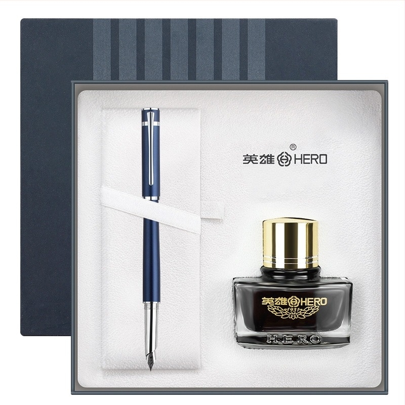 HERO Explorer fountain pen σετ δώρου, μεταλλικό σώμα, nib από ιρίδιο, εναλλάξιμος θύλακας μελανιού, κατάλληλο για επιχειρηματικά δώρα