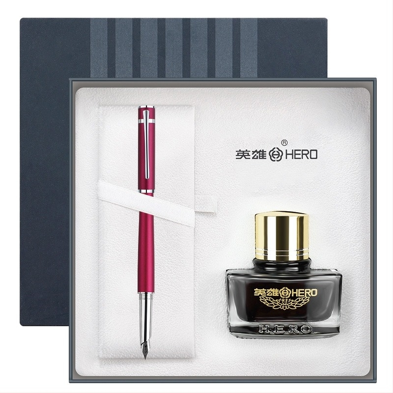 HERO Explorer fountain pen σετ δώρου, μεταλλικό σώμα, nib από ιρίδιο, εναλλάξιμος θύλακας μελανιού, κατάλληλο για επιχειρηματικά δώρα