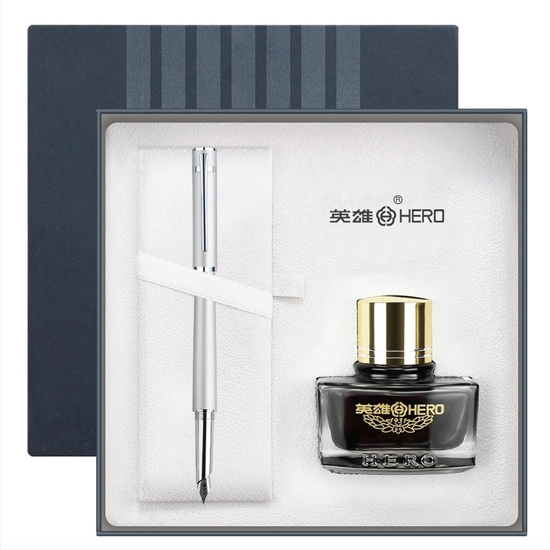 HERO Explorer fountain pen σετ δώρου, μεταλλικό σώμα, nib από ιρίδιο, εναλλάξιμος θύλακας μελανιού, κατάλληλο για επιχειρηματικά δώρα