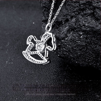 Κολιέ Ζώδιο Άλογος από Ασήμι 925, επίχρυσο, Moissanite λίθος, πολυεπίπεδος σχεδιασμός, Ο-αλυσίδα, για γυναίκες