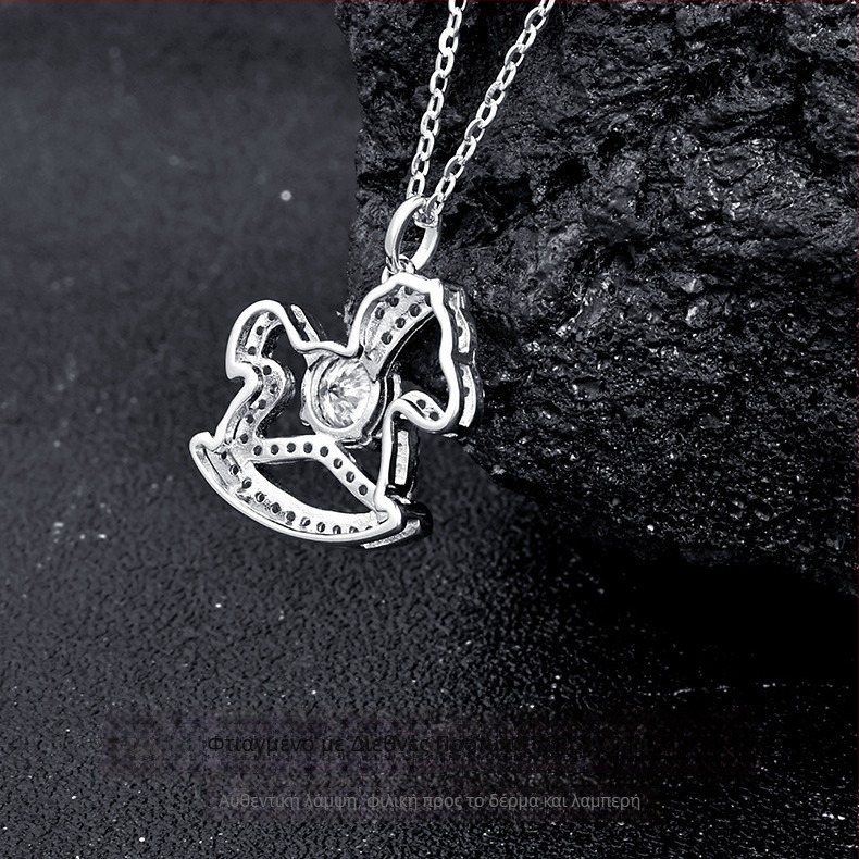 Κολιέ Ζώδιο Άλογος από Ασήμι 925, επίχρυσο, Moissanite λίθος, πολυεπίπεδος σχεδιασμός, Ο-αλυσίδα, για γυναίκες