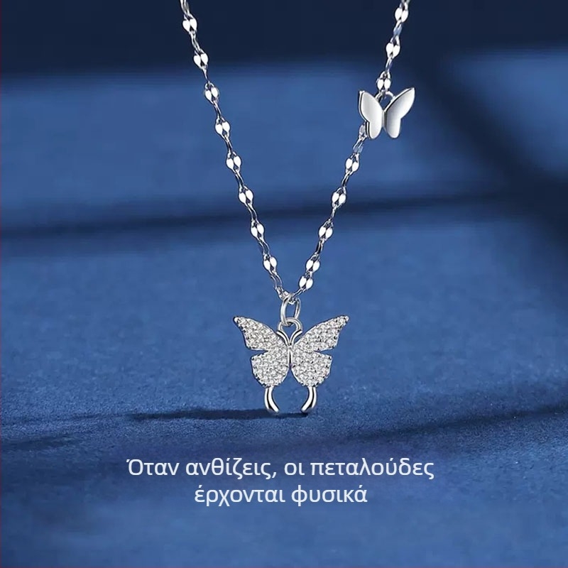 Κολιέ με πεταλούδα από 925 ασήμι, ζιρκόνια, αλυσίδα σταυρού, μήκος 41-50 εκ, στυλ φρέσκο και γλυκό.
