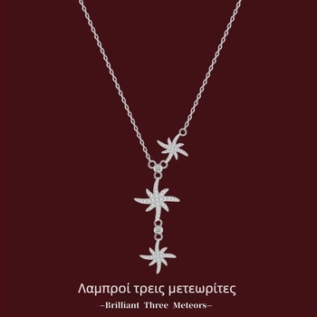 Κολιέ S999 καθαρό ασήμι με αλυσίδα κλειδαριού, γεωμετρικό μενταγιόν με διαμαντοενσωμάτωση και ζιρκόνια