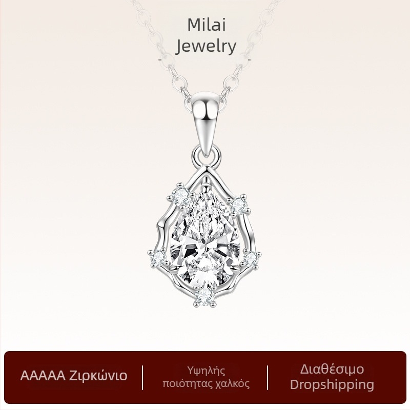 Unisex κολιέ με ζιρκόνιο σε σχήμα σταγόνας, ρετρό στυλ, καθημερινή χρήση, επίχρυση αλυσίδα
