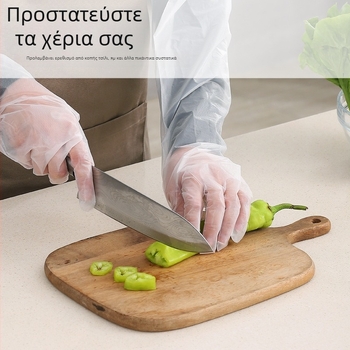Μίας χρήσης γάντια με μακριά μανίκια για κουζίνα, πλύσιμο πιάτων και λαχανικών, διαφανή, CPE, κανονικό πάχος, 100 τεμάχια ανά πακέτο