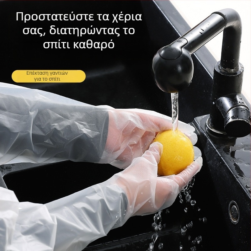 Μίας χρήσης γάντια με μακριά μανίκια για κουζίνα, πλύσιμο πιάτων και λαχανικών, διαφανή, CPE, κανονικό πάχος, 100 τεμάχια ανά πακέτο