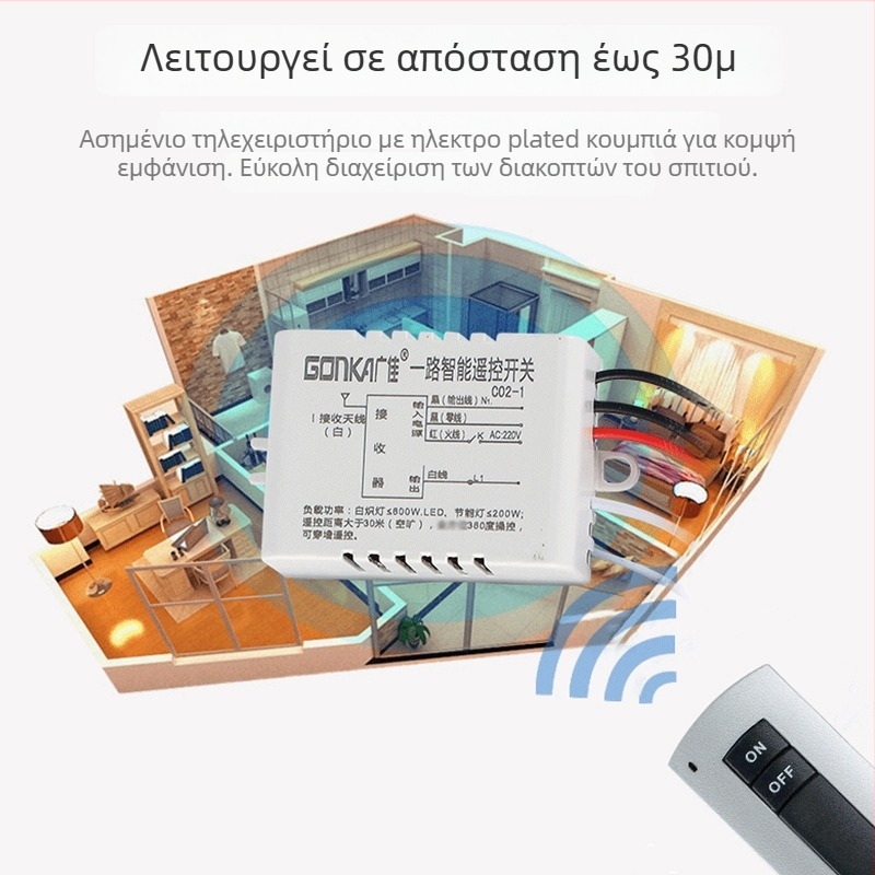 Gonka Guangjia 1-καναλικός ασύρματος διακόπτης ελέγχου από απόσταση, κλασικός απλός συμπαγής σχεδιασμός, θερμοκρασία λειτουργίας έως 85°C, κατάλληλος για φωτισμό διαφόρων τύπων, αίθουσες εκθέσεων και διαδρόμους, αριθμός υλικού JL-C02-1 road