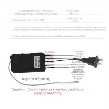 Ασύρματος διακόπτης δύο ταχυτήτων για ανεμιστήρα αγωγών – υψηλή και χαμηλή ταχύτητα, 220V