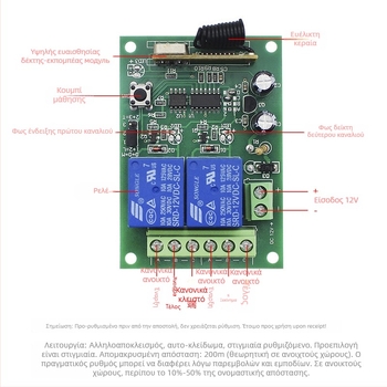 12V διακόπτης κινητήρα διπλού καναλιού με κίνηση προς τα εμπρός/πίσω για πόρτες γκαράζ, 433MHz
