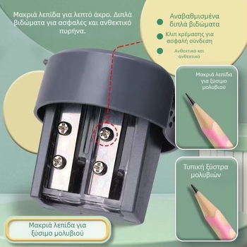 Οξύτης μολυβιών Morning Light APS912D4 με θήκη για τρίμματα – διπλής οπής, χειροκίνητος, πλαστικός, για μαθητές