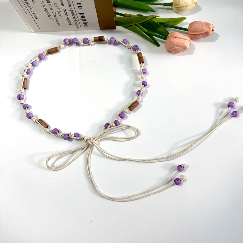 Γυναικές υφαντή ζώνη μέσης σε μποέμ στυλ, βαμβακι, με κούμπωμα κορδονιού, 4 cm πλάτος, χειροποίητη με χάντρες