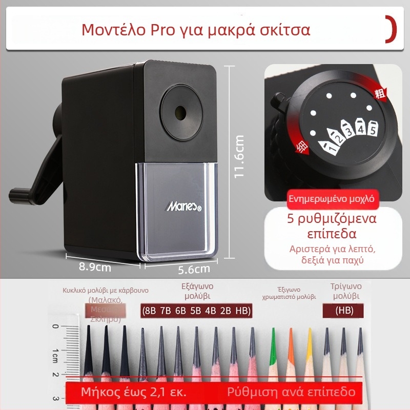 Ξύστρα μολυβιών — χειροκίνητη, ABS, μήκος λεπίδας 2,1 cm, γωνία λεπίδας 60°, γεωμετρικό σχήμα
