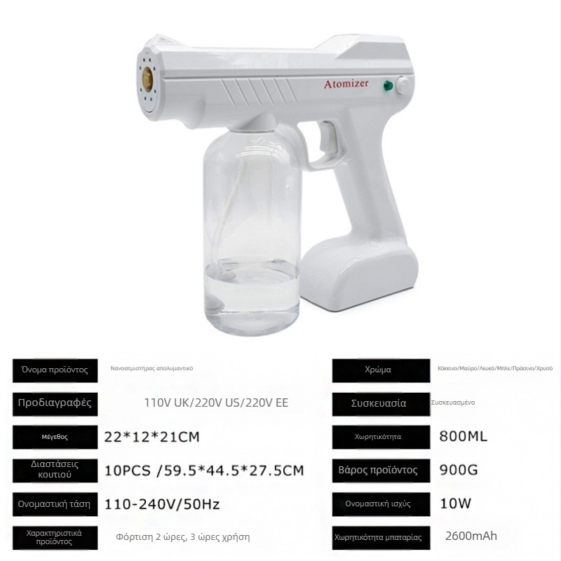 Χειροκίνητος νάνο ψεκαστήρας με αρνητικά ιόντα για περιποίηση δέρματος και βαφή/περμανς μαλλιών, κρύο-θερμό ψέκασμα, 2 ταχύτητες