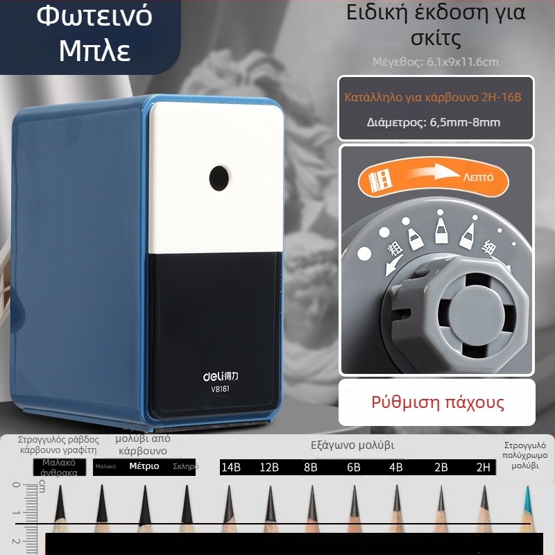 Deli VB161 Χειροκίνητο Ακονιστήρι Μολυβιών για Σκίτς – Μεταλλικό Σώμα, Γεωμετρικός Σχεδιασμός
