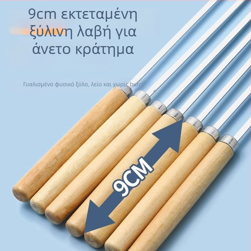 Σουβλάκια από ανοξείδωτο ατσάλι με ξύλινα χερούλια, επαναχρησιμοποιούμενα