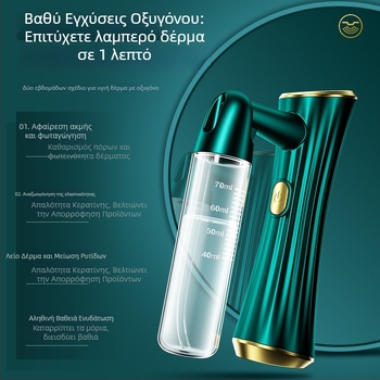 Χειροκίνητη συσκευή οξυγονοδόχου προσώπου με ψεκασμό μπλε φωτός και ενυδατική ουσία — 1 ρύθμιση, κρύος ψεκασμός, ABS περίβλημα, ενσωματωμένη μπαταρία 300–500 mAh, χρόνος ομίχλης ≤10 s