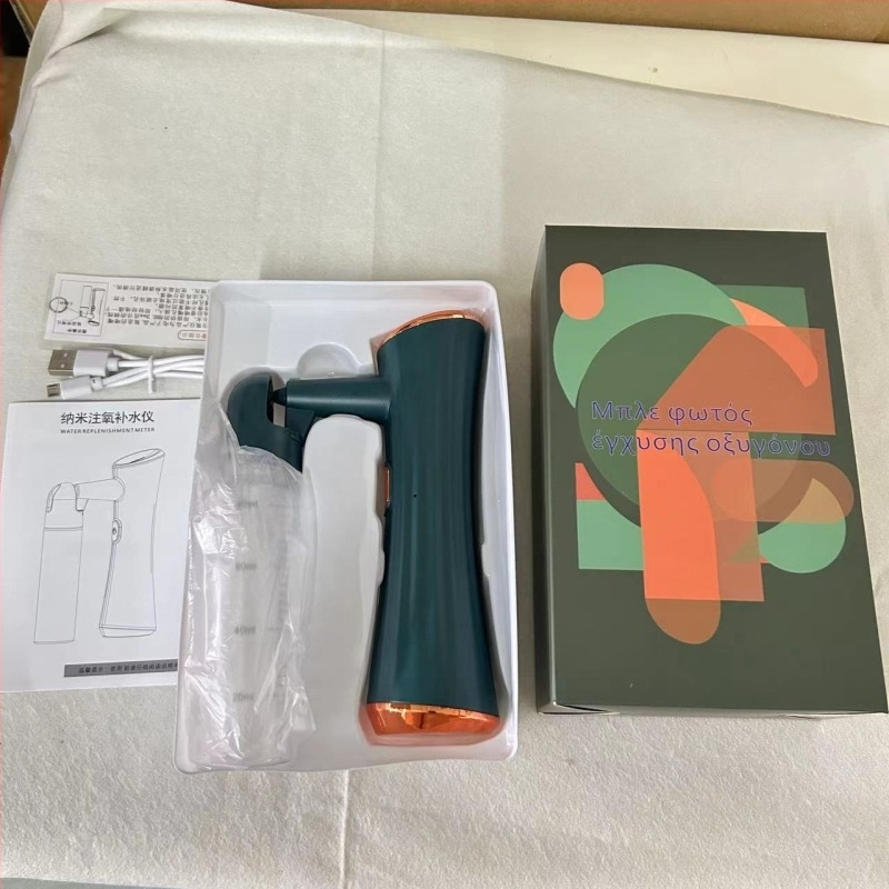 Χειροκίνητη συσκευή οξυγονοδόχου προσώπου με ψεκασμό μπλε φωτός και ενυδατική ουσία — 1 ρύθμιση, κρύος ψεκασμός, ABS περίβλημα, ενσωματωμένη μπαταρία 300–500 mAh, χρόνος ομίχλης ≤10 s